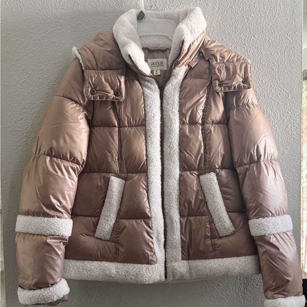 a.n.a Tan Puffer Jacket with Cream Accents